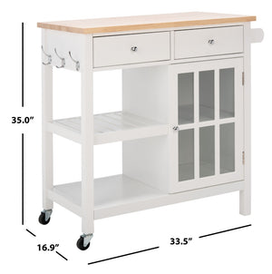 Safavieh Locklyn Versatile Kitchen Cart With Storage Drawers, Open Shelves, And Classic Farmhouse Style White / Natural KCH8703B
