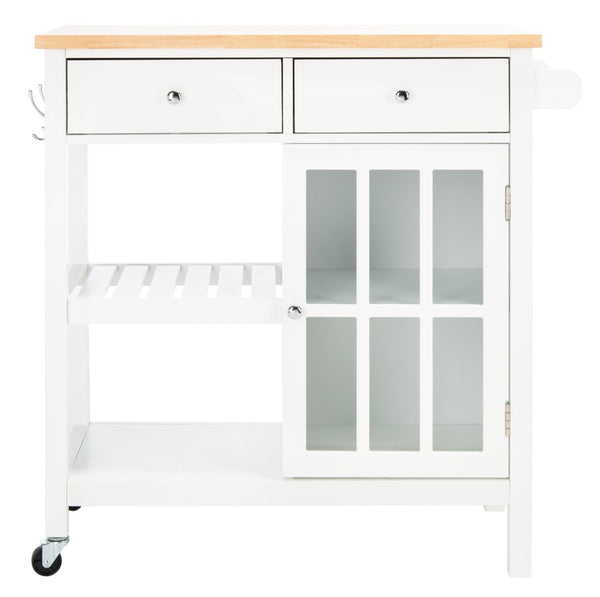 Safavieh Locklyn Versatile Kitchen Cart With Storage Drawers, Open Shelves, And Classic Farmhouse Style White / Natural KCH8703B