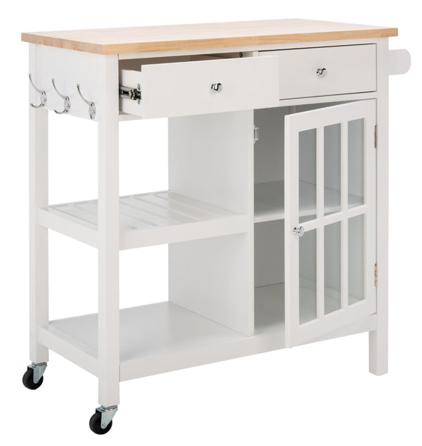 Safavieh Locklyn Versatile Kitchen Cart With Storage Drawers, Open Shelves, And Classic Farmhouse Style White / Natural KCH8703B