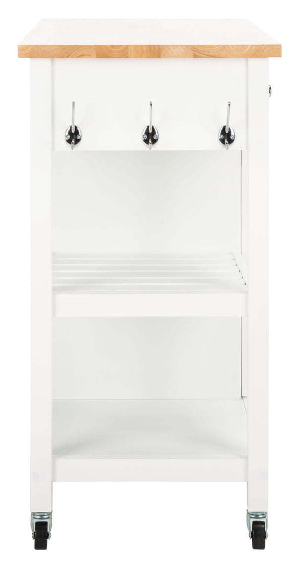 Safavieh Locklyn Versatile Kitchen Cart With Storage Drawers, Open Shelves, And Classic Farmhouse Style White / Natural KCH8703B