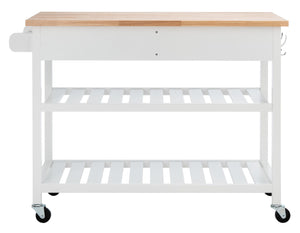 Safavieh Kiko Farmhouse Kitchen Cart With 2 Drawers, 2 Slatted Shelves & Hooks For Stylish Storage Solutions KCH8704A