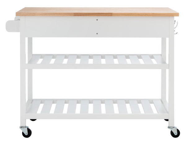 Safavieh Kiko Farmhouse Kitchen Cart With 2 Drawers, 2 Slatted Shelves & Hooks For Stylish Storage Solutions KCH8704A