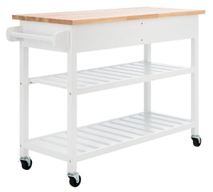 Safavieh Kiko Farmhouse Kitchen Cart With 2 Drawers, 2 Slatted Shelves & Hooks For Stylish Storage Solutions KCH8704A