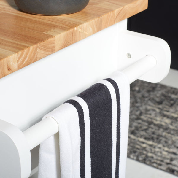 Safavieh Kiko Farmhouse Kitchen Cart With 2 Drawers, 2 Slatted Shelves & Hooks For Stylish Storage Solutions KCH8704A