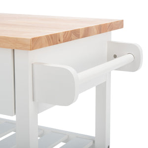 Safavieh Kiko Farmhouse Kitchen Cart With 2 Drawers, 2 Slatted Shelves & Hooks For Stylish Storage Solutions KCH8704A