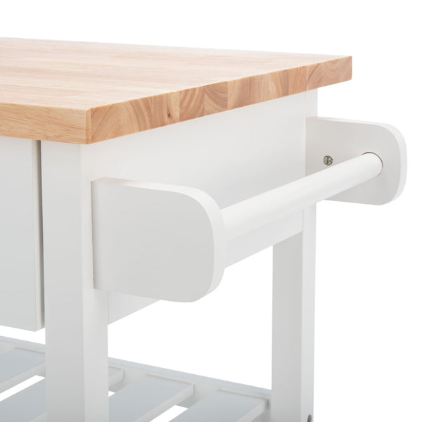 Safavieh Kiko Farmhouse Kitchen Cart With 2 Drawers, 2 Slatted Shelves & Hooks For Stylish Storage Solutions KCH8704A