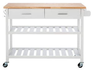 Safavieh Kiko Farmhouse Kitchen Cart With 2 Drawers, 2 Slatted Shelves & Hooks For Stylish Storage Solutions KCH8704A