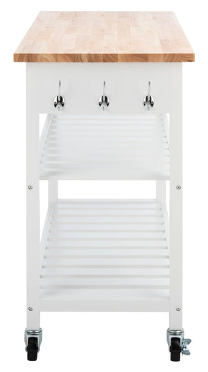 Safavieh Kiko Farmhouse Kitchen Cart With 2 Drawers, 2 Slatted Shelves & Hooks For Stylish Storage Solutions KCH8704A