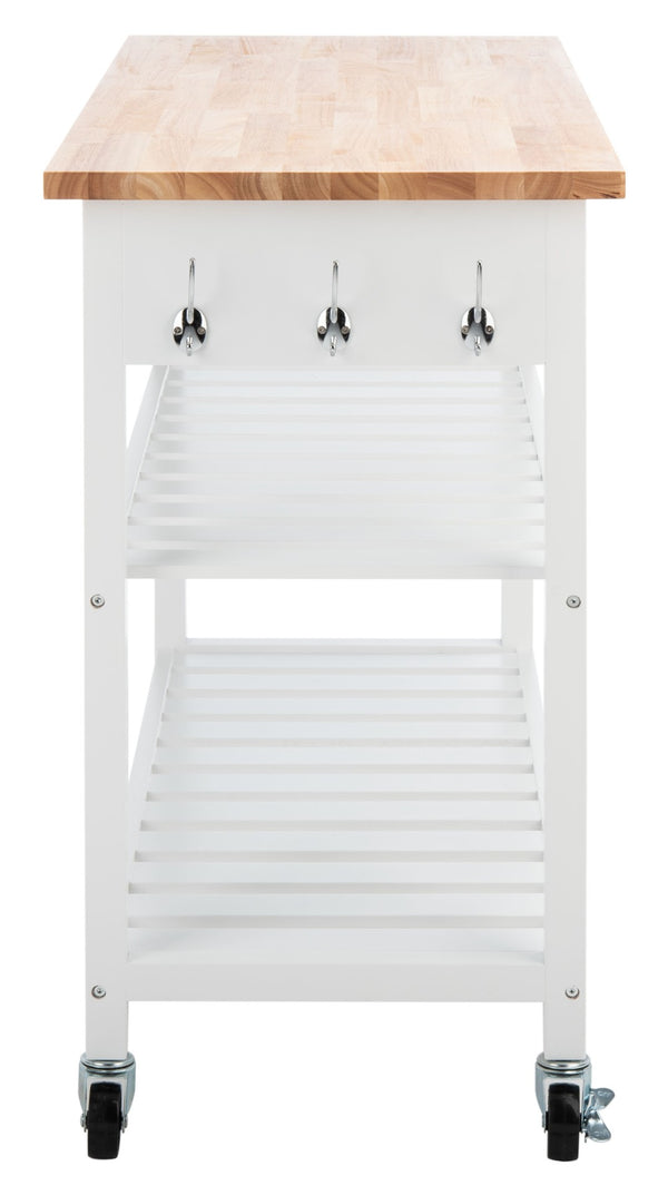Safavieh Kiko Farmhouse Kitchen Cart With 2 Drawers, 2 Slatted Shelves & Hooks For Stylish Storage Solutions KCH8704A