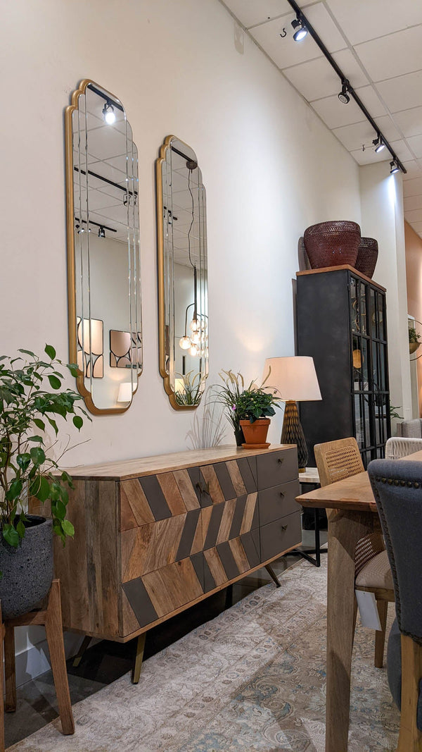 Lh Imports London Sideboard - Chic Mango Wood & Concrete Design With Brass Accents For Retro Home Decor Brown,Grey Mango Wood,Concrete Inlay,Steel,Mdf, Mango Veneer Ken003b