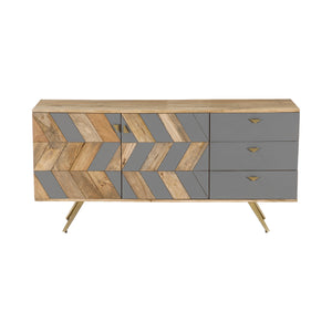 Lh Imports London Sideboard - Chic Mango Wood & Concrete Design With Brass Accents For Retro Home Decor Brown,Grey Mango Wood,Concrete Inlay,Steel,Mdf, Mango Veneer Ken003b