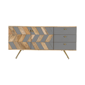 Lh Imports London Sideboard - Chic Mango Wood & Concrete Design With Brass Accents For Retro Home Decor Brown,Grey Mango Wood,Concrete Inlay,Steel,Mdf, Mango Veneer Ken003b