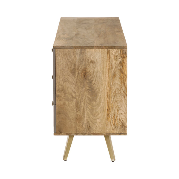 Lh Imports London Sideboard - Chic Mango Wood & Concrete Design With Brass Accents For Retro Home Decor Brown,Grey Mango Wood,Concrete Inlay,Steel,Mdf, Mango Veneer Ken003b