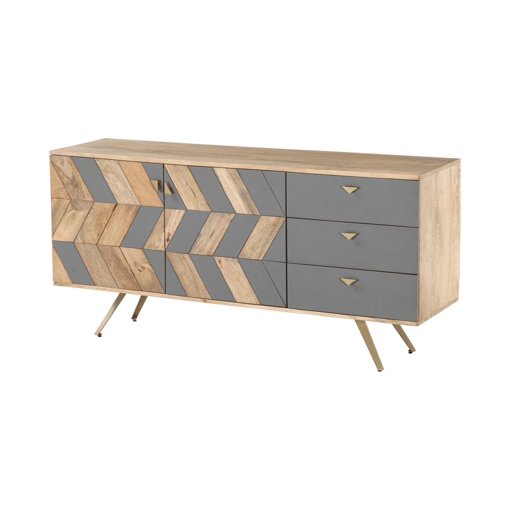 Lh Imports London Sideboard - Chic Mango Wood & Concrete Design With Brass Accents For Retro Home Decor Brown,Grey Mango Wood,Concrete Inlay,Steel,Mdf, Mango Veneer Ken003b