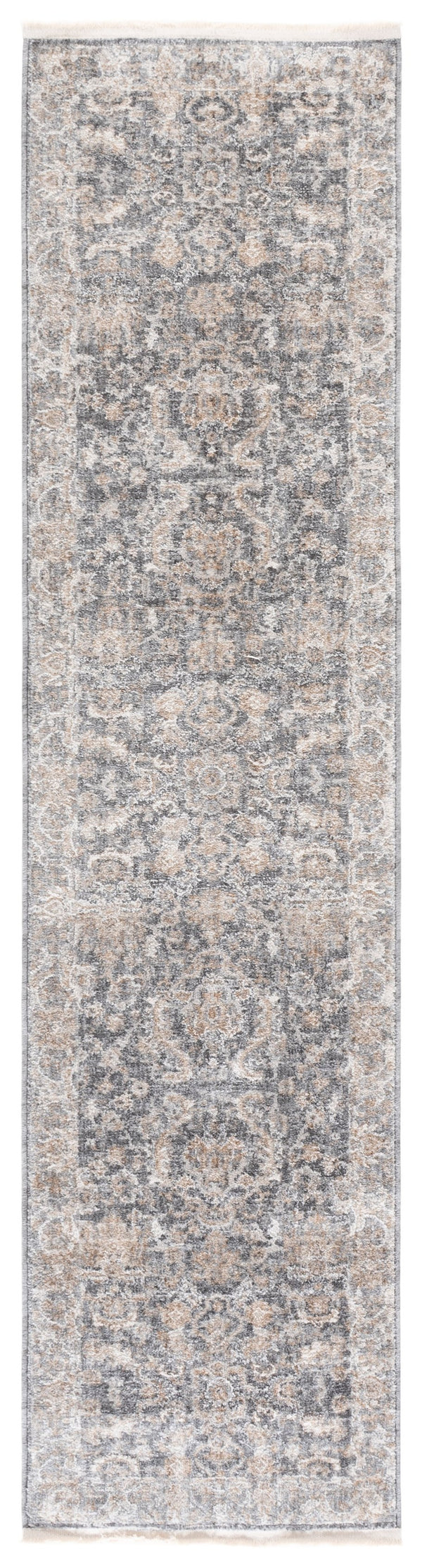Safavieh Kendal Plush 2X8 Runner In Dark Grey & Ivory Beige — 3/8" Low Pile, Power-Loomed Turkey, Stain-Resistant Blend KEN802H-28