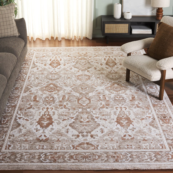 Safavieh Kendal Elegant Transitional Area Rug, Exquisite Turkish Design For Hallways, Adds Warmth & Charm Ivory ,Rust Beige 82% Polyester  18% Cotton Ken804a-5
