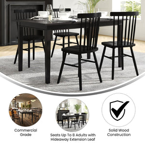 English Elm Henry 72" Solid Wood Dining Table with Hideaway Extension for Flexible Seating and Style Black Matte KER-T-217EX-BLK-72-GG