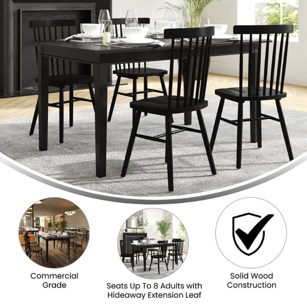 English Elm Henry 72" Solid Wood Dining Table with Hideaway Extension for Flexible Seating and Style Black Matte KER-T-217EX-BLK-72-GG