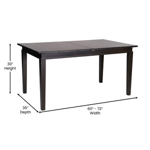 English Elm Henry 72" Solid Wood Dining Table with Hideaway Extension for Flexible Seating and Style Black Matte KER-T-217EX-BLK-72-GG
