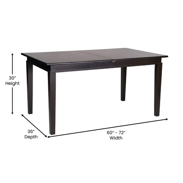 English Elm Henry 72" Solid Wood Dining Table with Hideaway Extension for Flexible Seating and Style Black Matte KER-T-217EX-BLK-72-GG