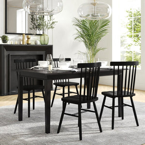 English Elm Henry 72" Solid Wood Dining Table with Hideaway Extension for Flexible Seating and Style Black Matte KER-T-217EX-BLK-72-GG