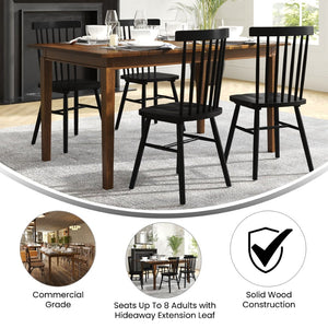 English Elm Henry 72" Solid Wood Dining Table with Hideaway Extension for Flexible Seating and Style Brown Matte KER-T-217EX-BRN-72-GG