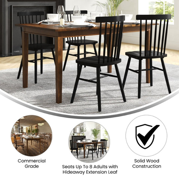 English Elm Henry 72" Solid Wood Dining Table with Hideaway Extension for Flexible Seating and Style Brown Matte KER-T-217EX-BRN-72-GG