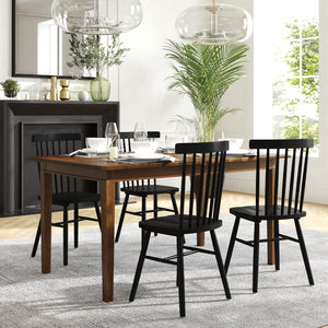 English Elm Henry 72" Solid Wood Dining Table with Hideaway Extension for Flexible Seating and Style Brown Matte KER-T-217EX-BRN-72-GG