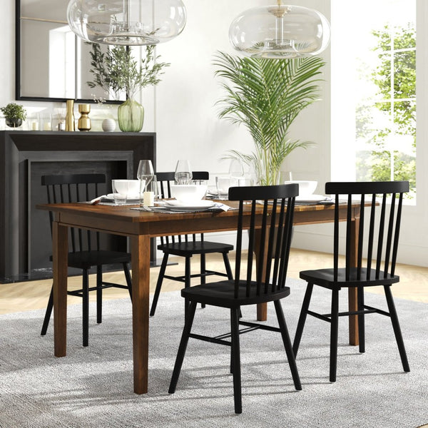 English Elm Henry 72" Solid Wood Dining Table with Hideaway Extension for Flexible Seating and Style Brown Matte KER-T-217EX-BRN-72-GG