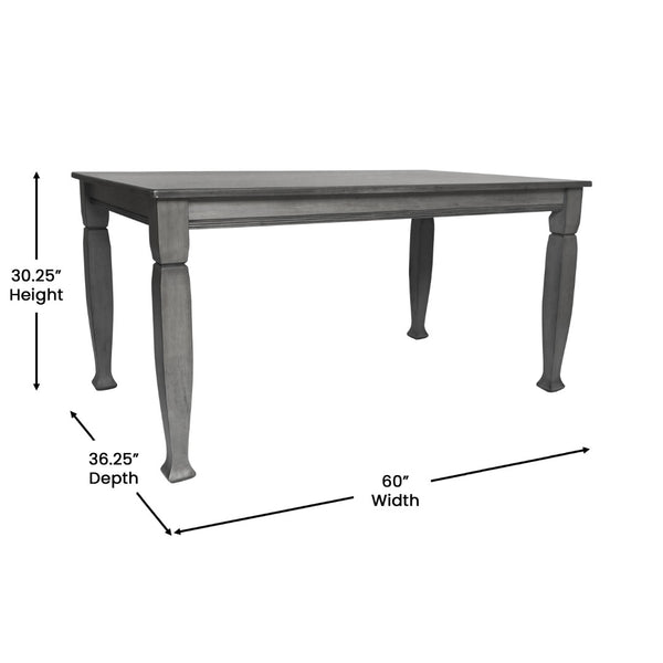 English Elm Grace 60" Solid Wood Dining Table - Classic Turned Legs, Heavy-Duty Design for Homes and Commercial Use Antique Gray 36.25"W x 60"D x 30.25"H KER-T-799-GRY-60-GG