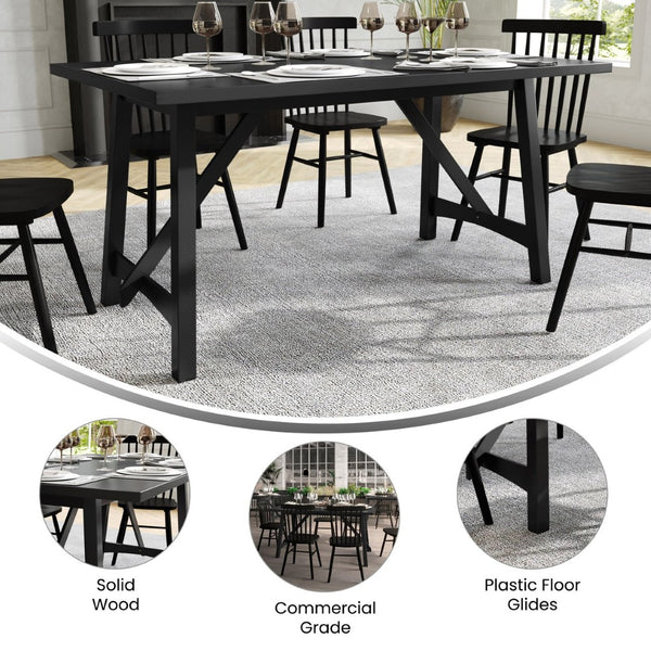 English Elm Everly 60" Solid Wood Dining Table – Farmhouse Trestle Design for Home or Commercial Use, Seats 6 Black Matte 36"W x 60"D x 30.25"H KER-T-851-BLK-60-GG