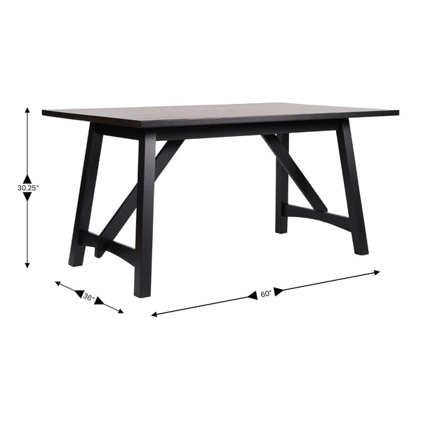 English Elm Everly 60" Solid Wood Dining Table – Farmhouse Trestle Design for Home or Commercial Use, Seats 6 Black Matte 36"W x 60"D x 30.25"H KER-T-851-BLK-60-GG