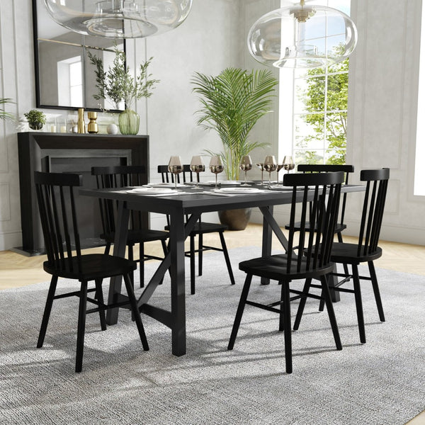 English Elm Everly 60" Solid Wood Dining Table – Farmhouse Trestle Design for Home or Commercial Use, Seats 6 Black Matte 36"W x 60"D x 30.25"H KER-T-851-BLK-60-GG