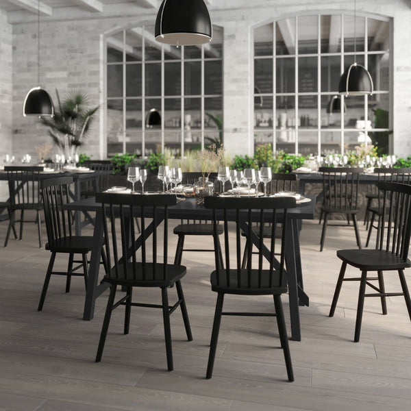 English Elm Everly 60" Solid Wood Dining Table – Farmhouse Trestle Design for Home or Commercial Use, Seats 6 Black Matte 36"W x 60"D x 30.25"H KER-T-851-BLK-60-GG