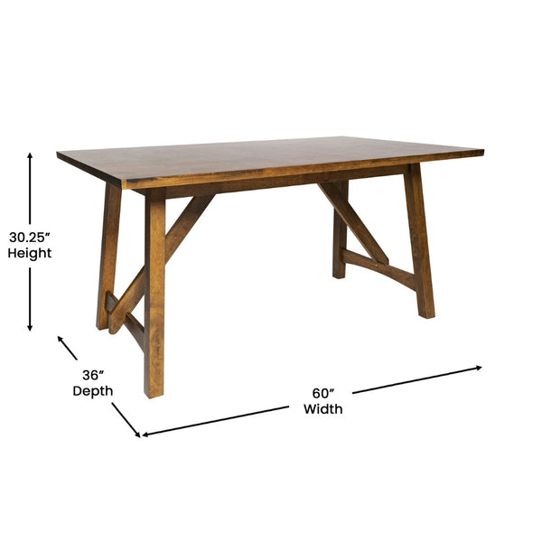 English Elm Everly 60" Solid Wood Dining Table – Farmhouse Trestle Design for Home or Commercial Use, Seats 6 Light Cappuccino 36"W x 60"D x 30.25"H KER-T-851-BRN-60-GG