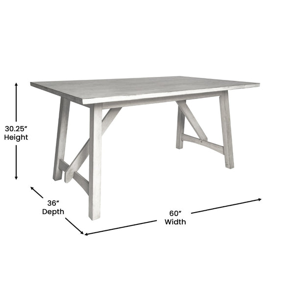 English Elm Everly 60" Solid Wood Dining Table – Farmhouse Trestle Design for Home or Commercial Use, Seats 6 Antique White 36"W x 60"D x 30.25"H KER-T-851-WHT-60-GG