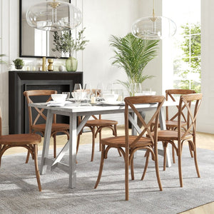 English Elm Everly 60" Solid Wood Dining Table – Farmhouse Trestle Design for Home or Commercial Use, Seats 6 Antique White 36"W x 60"D x 30.25"H KER-T-851-WHT-60-GG