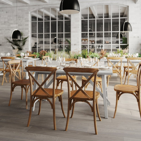 English Elm Everly 60" Solid Wood Dining Table – Farmhouse Trestle Design for Home or Commercial Use, Seats 6 Antique White 36"W x 60"D x 30.25"H KER-T-851-WHT-60-GG