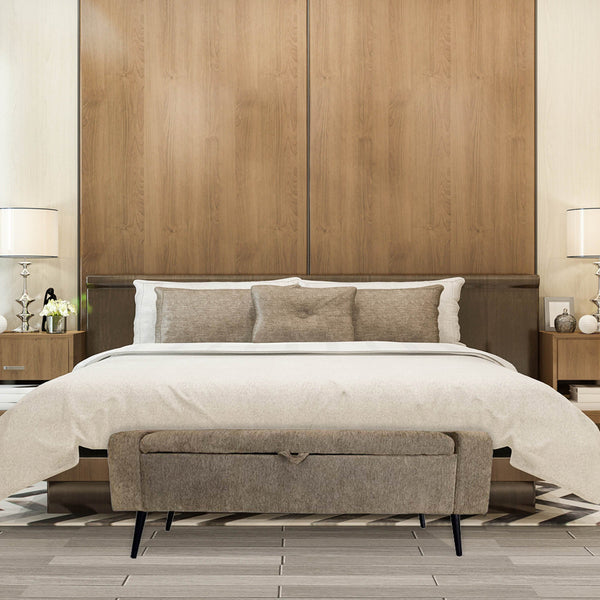 Lh Imports Khloe Storage Bench - Stylish Organization Solution For Clutter-free Spaces And Cozy Comfort Brown Black Metal Legs,Standard Padded Foam Cushion,100% Polyester Fabric,30,000 Rub Count Khl016-cho