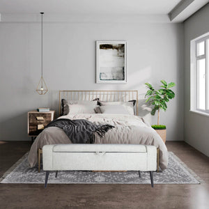 Lh Imports Khloe Storage Bench - Stylish Organization Solution For Clutter-free Spaces And Cozy Comfort Grey Black Metal Legs,Standard Padded Foam Cushion,100% Polyester Fabric,28,000 Rub Count Khl016-san