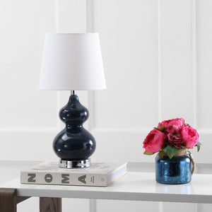 Safavieh EVA Double Gourd Mini Lamp - Stylish Cream Linen Shade for Timeless and Contemporary Decor Navy KID4086B