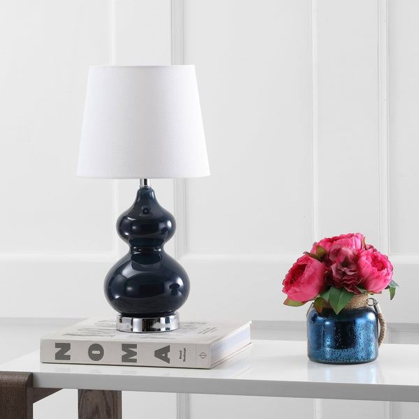 Safavieh EVA Double Gourd Mini Lamp - Stylish Cream Linen Shade for Timeless and Contemporary Decor Navy KID4086B