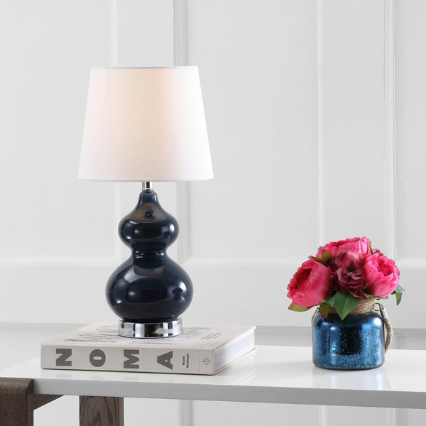 Safavieh EVA Double Gourd Mini Lamp - Stylish Cream Linen Shade for Timeless and Contemporary Decor Navy KID4086B