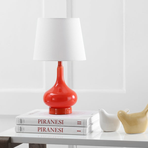 Safavieh AMY GOURD MINI LAMP - ELEGANT TABLE LIGHT WITH CREAM LINEN SHADE FOR BEDSIDES & SMALL SPACES Orange KID4087D