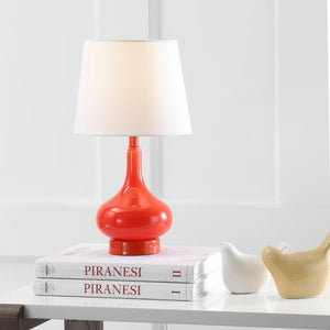 Safavieh AMY GOURD MINI LAMP - ELEGANT TABLE LIGHT WITH CREAM LINEN SHADE FOR BEDSIDES & SMALL SPACES Orange KID4087D