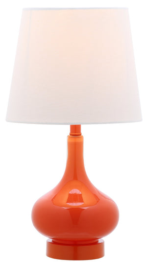 Safavieh AMY GOURD MINI LAMP - ELEGANT TABLE LIGHT WITH CREAM LINEN SHADE FOR BEDSIDES & SMALL SPACES Orange KID4087D