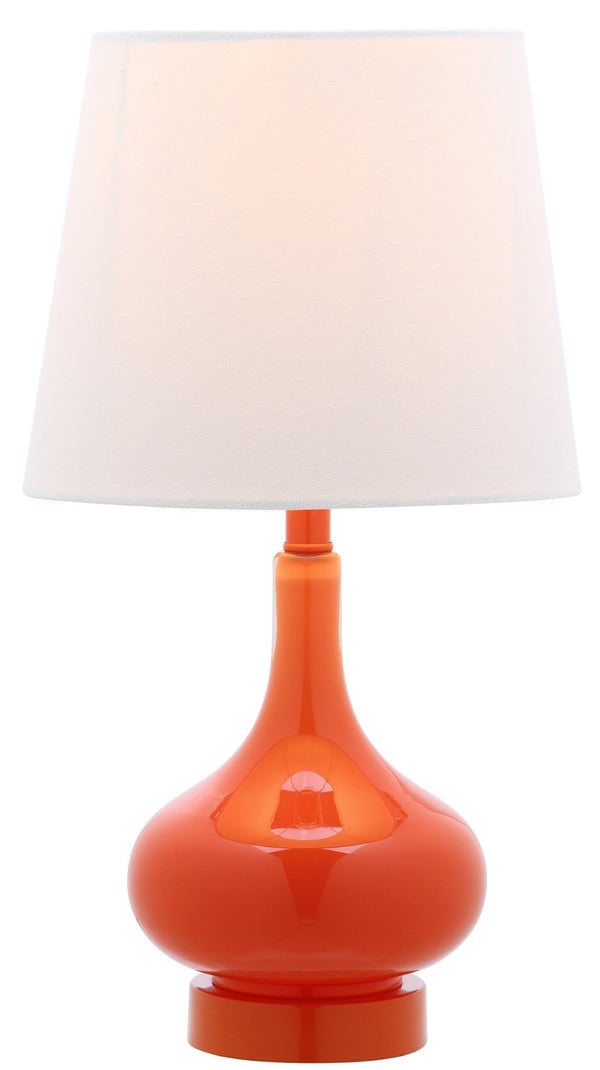 Safavieh AMY GOURD MINI LAMP - ELEGANT TABLE LIGHT WITH CREAM LINEN SHADE FOR BEDSIDES & SMALL SPACES Orange KID4087D
