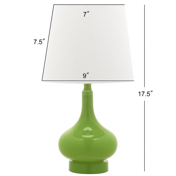 Safavieh AMY GOURD MINI LAMP - ELEGANT TABLE LIGHT WITH CREAM LINEN SHADE FOR BEDSIDES & SMALL SPACES Green KID4087G