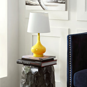 Safavieh AMY GOURD MINI LAMP - ELEGANT TABLE LIGHT WITH CREAM LINEN SHADE FOR BEDSIDES & SMALL SPACES Yellow KID4087H