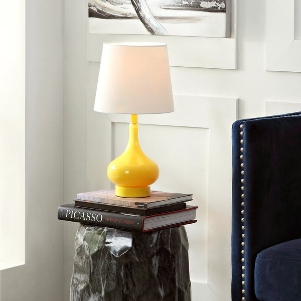 Safavieh AMY GOURD MINI LAMP - ELEGANT TABLE LIGHT WITH CREAM LINEN SHADE FOR BEDSIDES & SMALL SPACES Yellow KID4087H